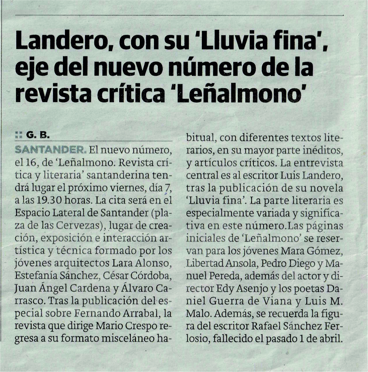 Recorte de prensa del El Diario Montañés domingo 02.06.19